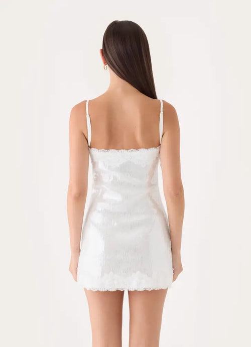 Averie Sequin Mini Dress - White - Mini Dresses