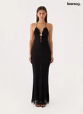 Calyssia Lace Halter Long Maxi Dress - Black - Maxi Dresses