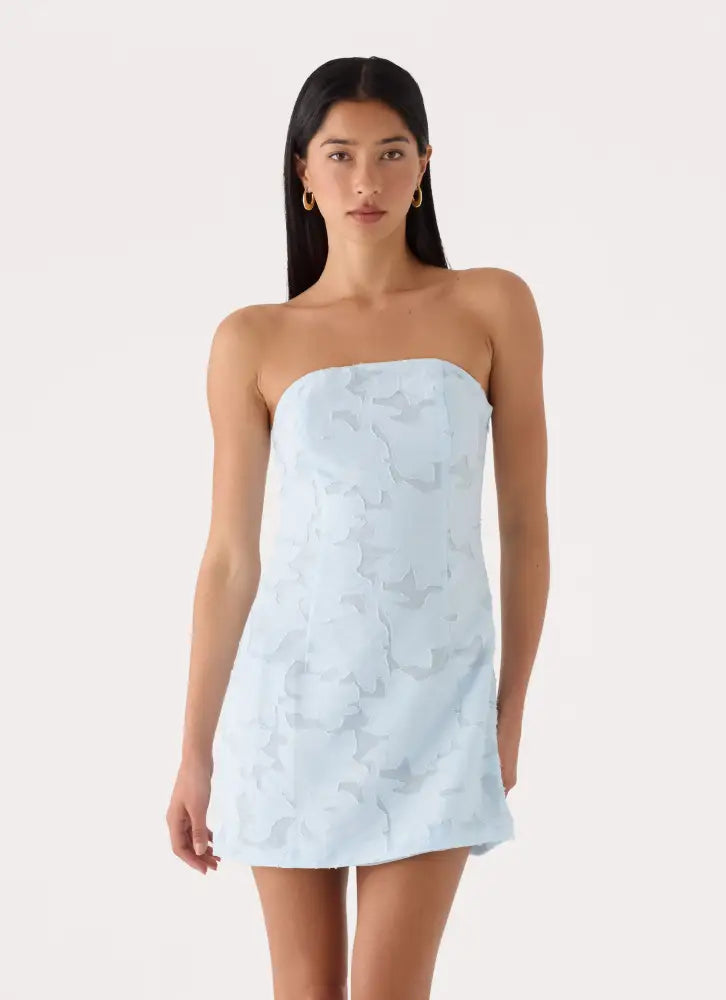Della Lace Strapless Mini Dress - Blue - Mini Dresses