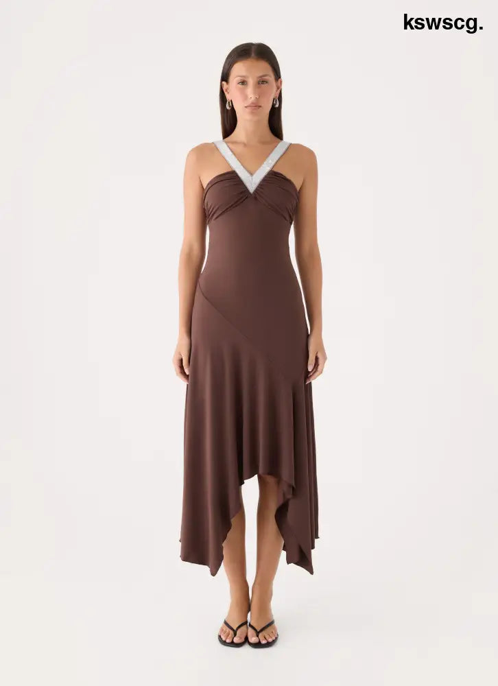 Elixia Midi Dress - Chocolate - Midi Dresses