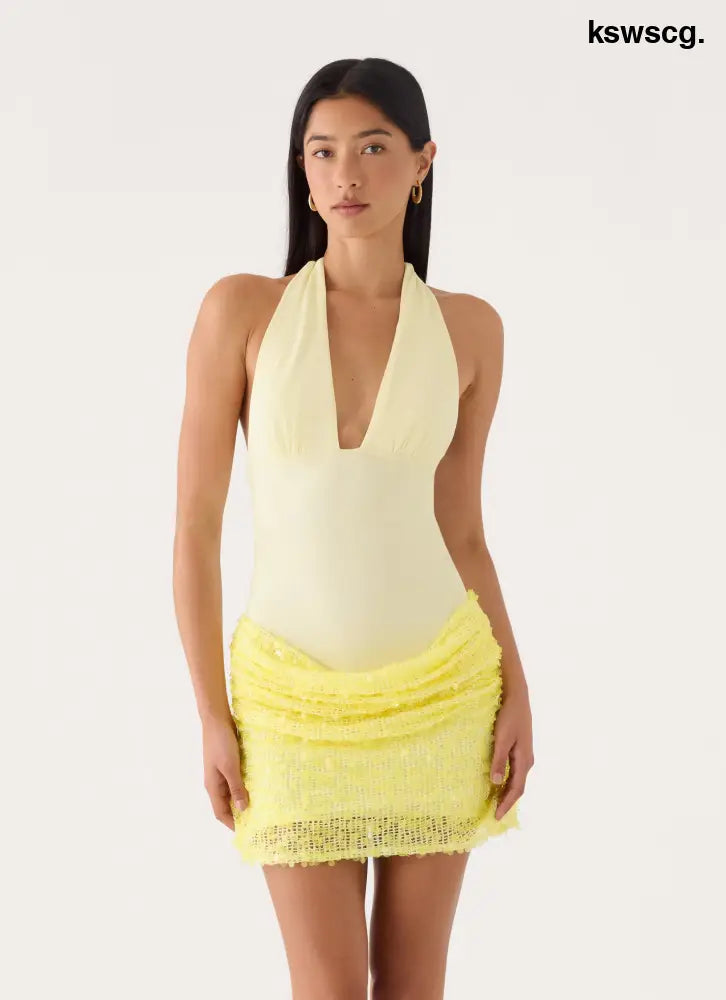 Indira Halter Mini Dress - Yellow - Mini Dresses