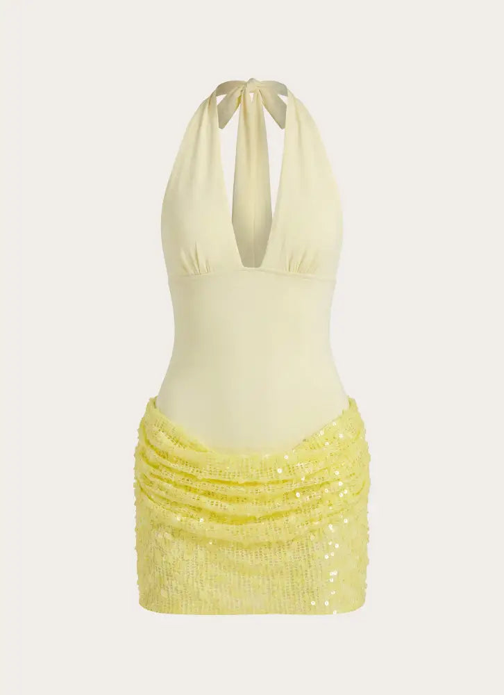 Indira Halter Mini Dress - Yellow - Mini Dresses