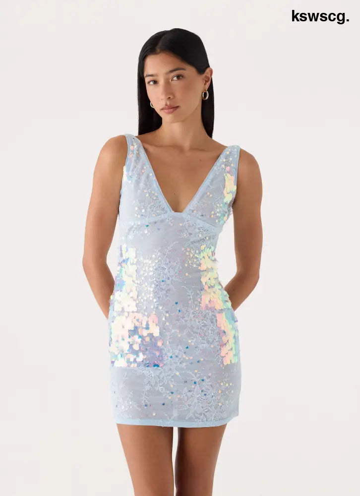Maral Sequin Mini Dress - Blue - Mini Dresses