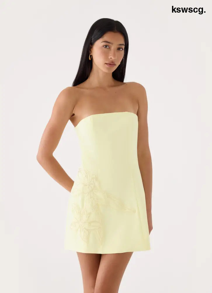 Marta Strapless Mini Dress - Yellow - Mini Dresses