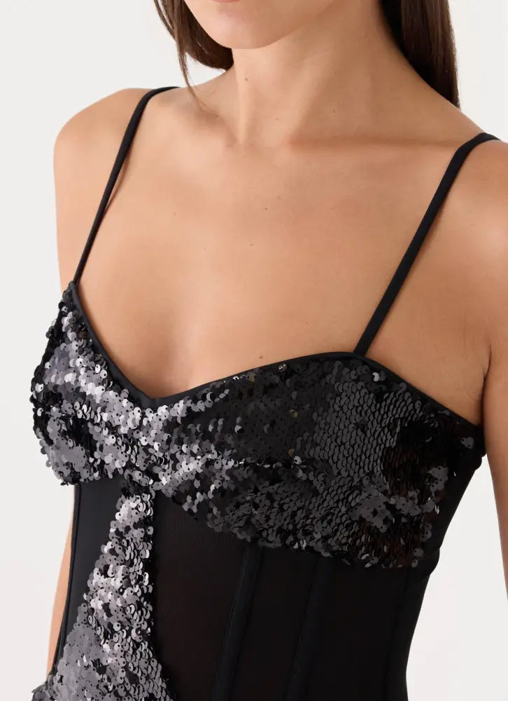 Monnise Sequin Corset Mini Dress - Black - Mini Dresses