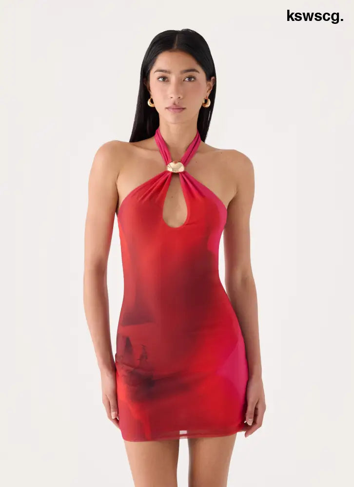 Montella Halter Mini Dress - Pink Violet Bloom - Mini Dresses