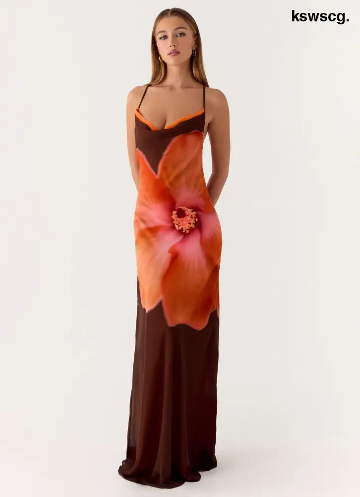 Night Drive Maxi Dress - Chocolate Blossom - Maxi Dresses