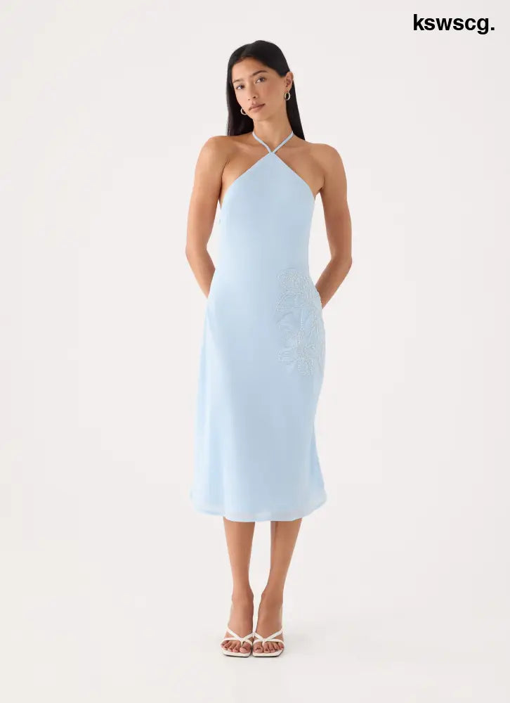 Valeska Beaded Midi Dress - Blue - Midi Dresses
